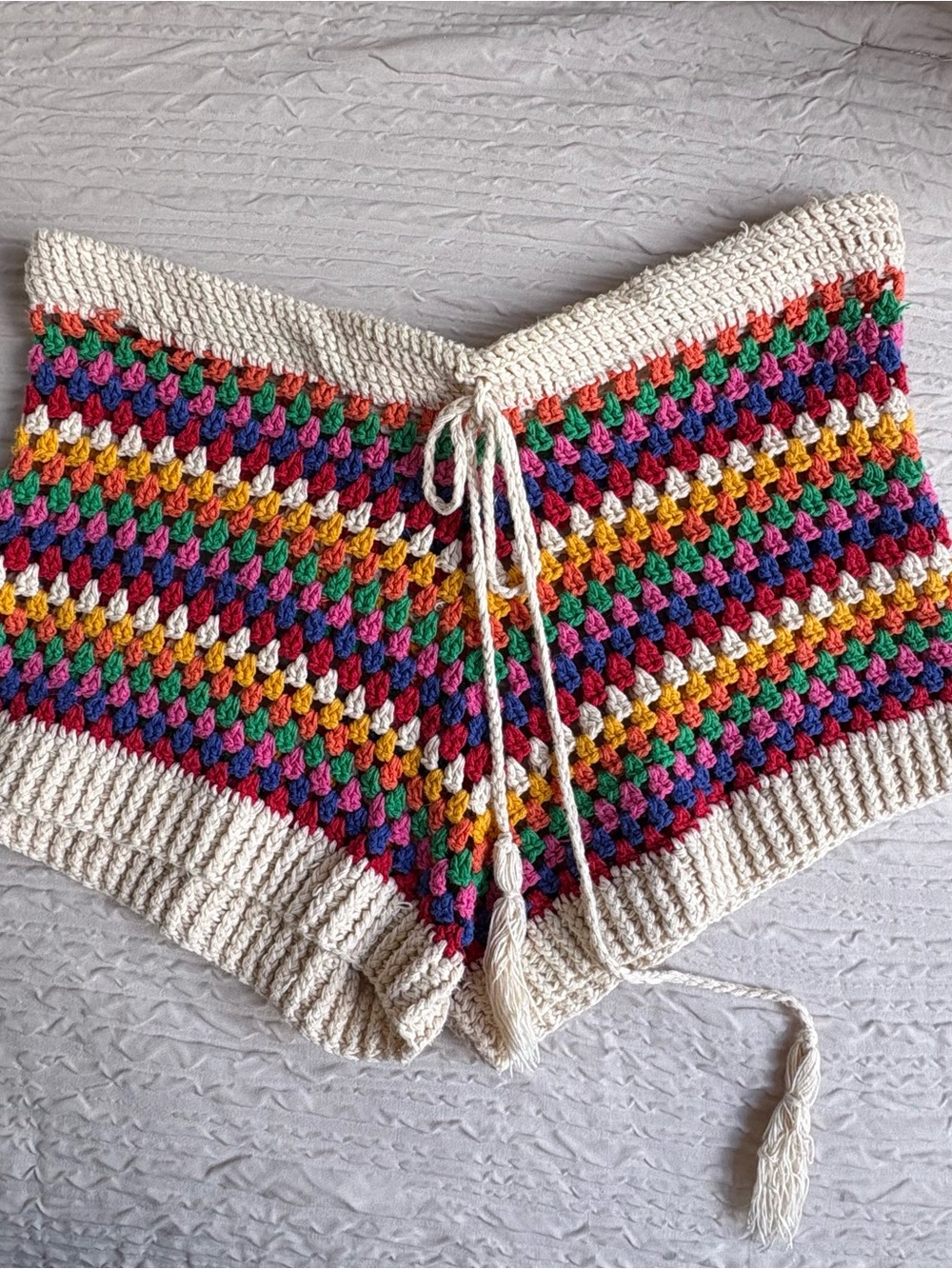 Handmade Crochet Rainbow Drawstring Skorts - Picture 2 of 5